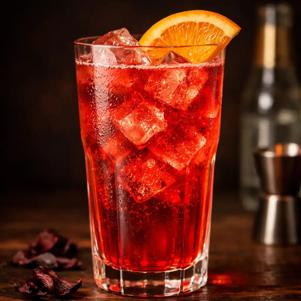 Mocktail z hibiskusem i tonikiem w eleganckiej szklance